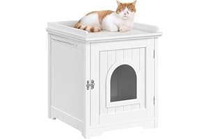 Yaheetech Hidden Cat Litter Box Enclosure, Wooden Litter Cabinet Litter Tray with Raised Edges, Holes & Side Bar for Small Kitty or Medium Cat Use, Bedroom, Bathroom & Living Room