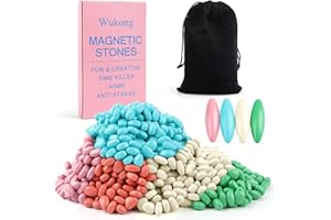 Wukong Hämatit Magnetsteine Bunt – 600 g (ca. 1000 Stück) mit 4 ovalen Magnetsteinen – Anti-Stress-Magnete für Erwachsene, kreatives Fidget-Spielzeug gegen Stress & ADHS