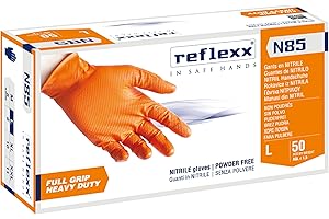 REFLEXX N85 / L Guanti in nitrile aderenti, grande, arancione, confezione da 50