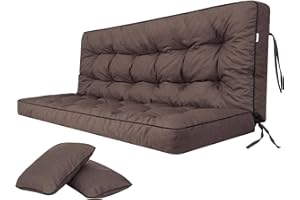 Bjird Coussins pour Bancs de Jardin - Coussins Assise & Dossier Souples - Chaise Longue, Banc de Jardin, Balancelle, Sol - Imperméables, Motif Matelassé, Sangles d'attache - 120 cm Marron foncé