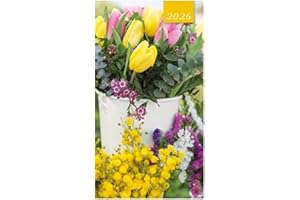 CARDS GALORE ONLINE 2026 Slim Pocket 2 Week To View Soft back Floral Diary - Yellow and Pink Tulips