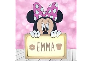 WONDEE Disney Lampada Topolina Minnie Mouse Bambina Personalizzata Con Nome - Lampada Luce Notturna Bambini Topolina Minnie, Regali Neonato e Regalo Battesimo Bimbo e Bimba, Disney idee Regalo