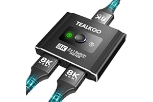 TEALKOO Switch HDMI 4K 120Hz, 8K Splitter HDMI 2.1 Aluminum,Commutateur HDMI Bidirectionnel,2 Entrées 1 Sortie ou 1 Entrée 2 Sorties,Support HDCP 2.2/2.3 Dolby avec PS5 Xbox Blu-Ray Lecteur DVD PC TV