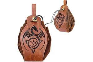 RobLuX Riñonera de Cuero Vikingo Marrón Bolso Cinturón Medieval con Cordón Portátil Riñonera Cuero Medieval para Ferias Medievales Comic con Juegos de rol