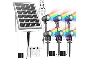 CLY Luces Solares Led Exterior Jardin RGB, 30 Modos Dinámicos Focos Led Exterior Solares 10 Colores 2 Brillo Luz Solar 6000mAh Temporizador Lamparas Solares Jardin IP66 Impermeable 6 EN 1