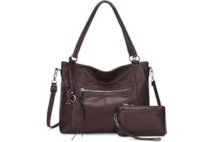 BAIGIO Sac a Main Grand Cuir PU Sac Hobo Sacs Cabas Femme Sacs Bandoulière Fourre Tout Messenger et Portefeuille Ensemble pour Travail Shopping Party Voyage， Rouge Choco
