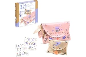 Djeco Kid's Handmade Faux Leather Wallet & Coin Purse Set - Sweet Fashionista, European Illustrations, Ages 6+