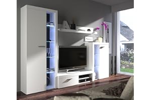 ‎BROMARKT BROMARKT Samba Wohnwand - Wohnzimmer Möbel Set 4 Teile - Wohnzimmerschrank - Schrankwand Wohnzimmer - Wohnwand Modern - Wohnwand Wohnzimmer - Wandschrank Wohnzimmer - Weiß