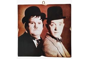 KUSTOM ART Quadro Quadretto Stile Vintage Stanlio & Ollio (Stan Laurel & Oliver Hardy) da Collezione Stampa su Legno