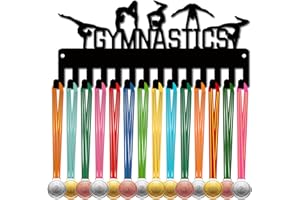 CREATCABIN Ginnastica Porta Medaglie Espositore Appendiabiti Sport Metallo Appeso Premi Ferro Piccolo Supporto Decor 14 Ganci per Parete Casa Distintivo Gara Corsa Ginnastica Nuoto Nero 29x13cm