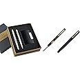 Parker Frontier Matte Black GT Roller Ball Pen (Pack of 1) & Galaxy Gold Trim Ball Pen with Free Card Holder & Moments Vector Timecheck Gold Trim Roller Ball Pen