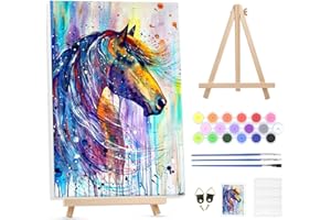 GHHKUD Kits de pintura por números para adultos, kit de pintura al óleo para niños o principiantes con lienzo enmarcado y caballete de madera, pintura por números, animales de caballo, dibujo,