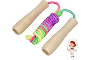 Premium Springseil Kinder, Linkgood 260cm/5M Seilspringen Skipping Rope Kids mit Holzgriff für Jungen & Mädchen, Verstellbares Regenbogen Springseil für Schule/Sport, Outdoor-Aktivitäten