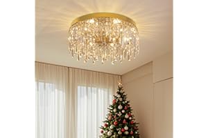 VETRULUS Gold Kristall Kronleuchter für Esszimmer 50CM Runde Luxus Flush Mount Kristall Deckenleuchte Moderne Kronleuchter für Schlafzimmer Wohnzimmer Kücheninsel