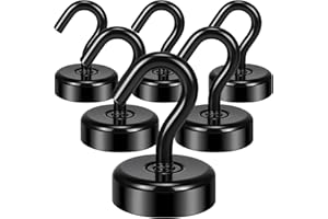 Wukong Gancio magnetico forte nero, 30 kg, 6 pezzi, magnete al neodimio, con gancio per impianto di officina, tenda posteriore, barbecue, frigoriferi, ganci appendiabiti