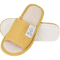 Oniphia Leinen Hausschlappen Damen - Offene Pantoffeln Waschbar & Rutschfest