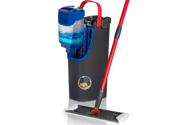 Vileda H2Pro Sistema de Mopa Plana, Microfibra Gris y Azul | Agua limpia y sucia separadas | Escurrido con una mano | Almacenaje compacto | Microfibra lavable | Ahorro de agua hasta 75%