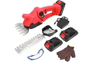 YKALL Tijeras de Césped y Setos a Batería 2 en 1, Cortasetos Eléctrico 21V 1260 RPM, con 2 Baterías de 2500 mAh, Cargador y Cuchillas de 130 mm y 230 mm para Jardín (Rojo)