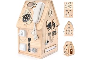 POTATOMATO Montessori Busy House-Wooden Busy Board Toy for Toddlers-Preschool Learning Educational Toys-Sensory Board for Life Skills and Fine Motor Skill Learning-Best Gifts for 3+ Year Old Boys & Girls