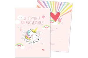 SCRAP COOKING ScrapCooking - 8 Cartes d’Invitation Anniversaire Licorne - Pour Anniversaire Enfant Garçon Fille - Cartons invitation Fête - Coloris Rose - 0263