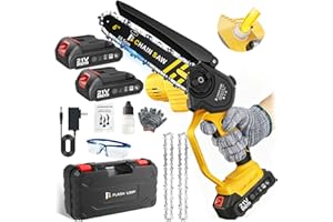 FLASH LIMP 8000 mAh Mini Chainsaw 6 Inch, Electric Chainsaw Cordless with,Ultra-Long Battery Life & 2 Chains, Small Chain Saw with Safety Lock for Wood Cutting Tree Pruning, Seniors Friendly