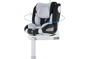 Babify Siège Auto Bébé 0 À 36 Kg – Pivotant À 360° Isofix Avec Jambe De Force, Homologué ECE R129, Inclinable, Harnais 5 Points, 40-150 cm (0-12 Ans), Appui-Tête Réglable, Gris