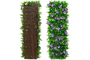 ZONKSTEE Expandable Fence Screening, 0.4 * 2M Artificial Hedge Screening Expanding Garden Trellis Panels with Flowers, Garden Fence Screening, Fence Privacy Screen for Fence Backyard Patio Wall Decor