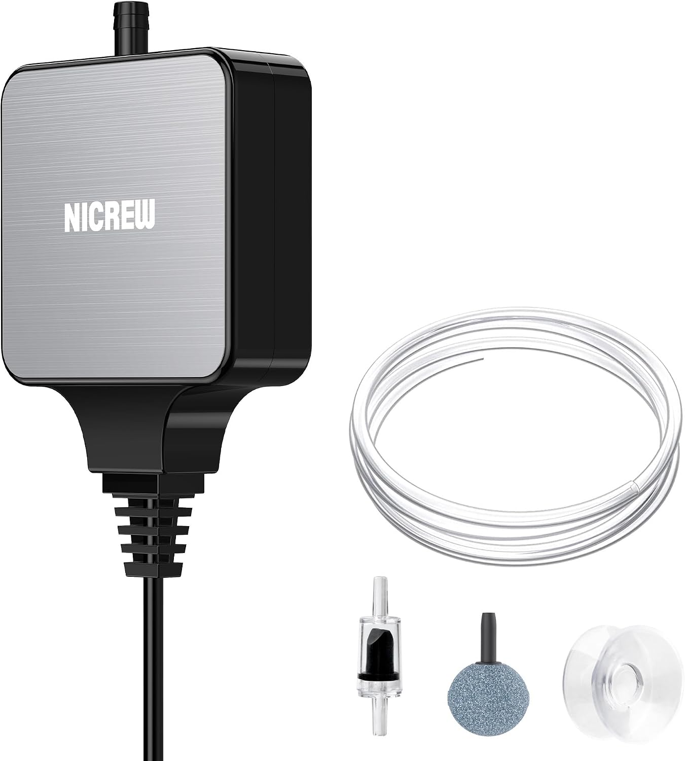 NICREW Oxigenador Acuario Ultra-Silencioso＜33 dB, Nano Bomba de Aire Silenciosa hasta 40 L, Accesorios para Nano Acuario, 18 L/H, 1,5 W