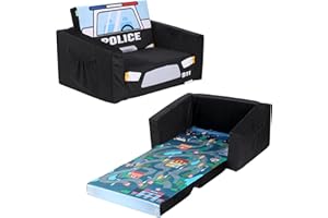 MALLBEST Divano letto pieghevole 2 in 1, Poltroncina per Bambini - Divano Rosso con Motivo Autopompa, Sdraio Imbottito e Pieghevole per Divertimento e Relax (BLACK)