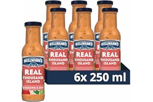 Hellmann's Real Thousand Island Salad Dressing & Dip vegetarian condiment free from artificial colours and flavours for salads, sandwiches, salmon and prawn cocktails 6x 250 ml