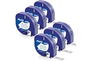 ‎AKEN Kompatibel Letratag XR LT-100H LT-200B LT-100T LT-110T Beschriftungsgerät Etikettenband, als Ersatz für Dymo Letratag Etikettenband 12mm x 4m Plastic white, Kompatibel Dymo Letratag Bänder 6er-Pack