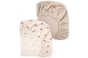 Peepeemax Musselin-Baumwolle Spannbettlaken 80x40cm, Kinderwagen Spannbettlaken Stubenwagen Matratzenbezug für Moseskorb, Babybett und Beistellbett für Jungen und Mädchen, 2er Pack, Regenbogen