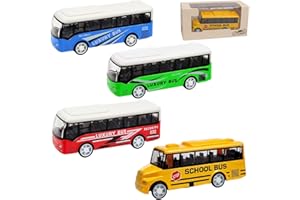 GYTFOG 4 Pcs Bus Toy Set, Alloy Bus Toys, Pull Back Toy Cars, Children's Busses Playset for 3-8 Year Old Kids, Role Play and Imagination Development, for Children