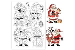 GLOBLELAND Tampons Transparents en Silicone Père Noël pour la Fabrication de Cartes de Bricolage Silicone de Noël Bonhomme de Neige Cloche de Renne Tampons Décoratifs Transparents pour Scrapbooking