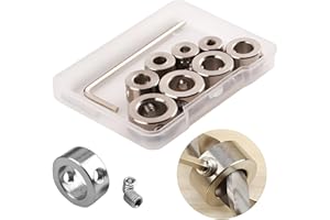Stop di Profondità Trapano, CESFONJER 8 pcs Fissaggio a doppia vite Punte Profondità Anello Posizionatore Acciaio inossidabile (ID: 3, 4, 5, 6, 7, 8, 9, 10mm), con la Chiave Esagonale