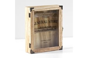 Prodbuy Home General Store Storage Wooden Key Cabinet Wall Mounted with 6 Internal Hooks, Brown, 20cm (L) x 6cm (W) x 24cm (H)