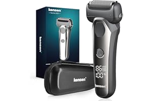 KENSEN Rasoio Elettrico Barba, Corpo Wet&Dry IPX7 Impermeabile 360° Flex con Display LED