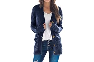 Uusollecy Gilet Long Femme Cardigan Ouvert Manches Longues Ouverte sur Le Devant avec Patte De Boutonnage Et Poches Décontracté Veste Long Tricoté Pull Manteau Couleur