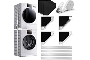 Vleuexe Kit Apilado Universal,Marco Intermedio Universal para Lavadora y Secadora,Soporte Lavadora tamaño ajustable con Cuerda de Trinquete,Plataforma De Goma Antideslizante Que Amortigua (42-70 cm)