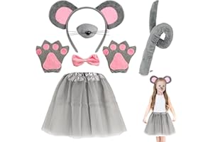 Meanju 7 Stück Maus Tüllrock Kinder Kostüm Set Verkleidung Kinder Tierkostüm Mit Stirnband/Nase/Fliege/Schwanz/Handschuhe/Tutu Rock Ausgefallenes Kostüm Zubehör Für Kinder Cosplay Karneval Halloween