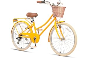 Glerc Missy 20" 24" 26" Pouces Fille Cruiser Shimano 6 Vitesses Hybrid vélo de Ville pour Les Jeunes de Plus de 6 Ans avec Panier en Osier léger, Plusieurs Couleurs