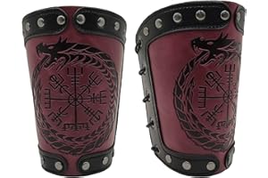 Sehaby Viking Gauntlet Bracer,Embossed Leather Arm Armor Medieval Bracers Pu Leather Arm Guards Wide Cuff For Cosplay Costume Men Wrap Gauntlet Wristband Viking Vegvisir Compass Wristbands