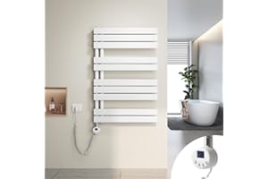 Heilmetz Scaldasalviette Elettrico Bagno 899x600mm 400W, Termoarredo Elettrico Bagno con Barra riscaldante termostato，con Funzione di temporizzazione（Bianco）
