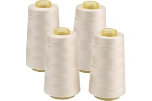 FOGAWA 4 Rollen Nähgarn Polyester Nähgarn Nähmaschinengarn, 40s/2, 3000 yards, Garnspule Overlockgarn für Näharbeiten, Quilten, Patchwork, Kleidung(Beige 3634)