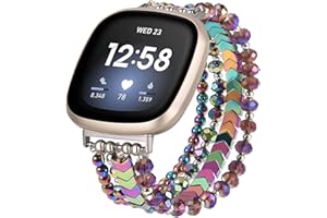 VISOOM Compatible with Fitbit Versa 3/Fitbit Sense Pearl Jewelry Beaded Strap Elastic Stretchy Replacement Band For Fitbit Versa 4/Fitbit Sense 2 Bracelet Women Men