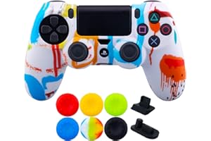 9CDeer 1 x Stück Schutzfolie Transferdruck Silikon Hülle + 6 Thumb Grips & Staubdichte Stecker für PS4/Slim/Pro-Controller Peinture aérosol