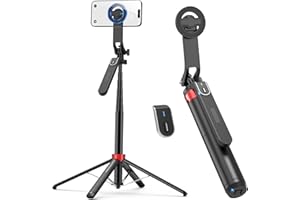 PlusAcc 176 cm Magnetic Selfie Tripod for MagSafe - Sturdy Aluminium Tripod Stick Holder & 360° Rotating Travel Stand Compatible with iPhone/Mobile Phone for Selfies, Vlog with Remote Control