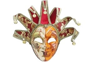 MICG Red Grimace Full Face Venetian Jester Joker Mask Masquerade Hand Painted Wall Decorative Art Collection