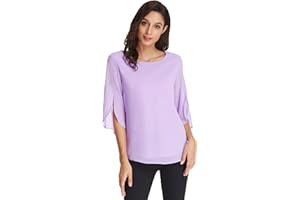 GRACE KARIN Camiseta Mujer Encaje Elegante de Manga 3/4 para Mujer Parte Cuello Redondo Manga Dividida
