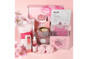 LAIKOU Sakura Set Bombe da Bagno Donna Regalo 8 Pezzi, con Siero Viso + Maschere Idratanti + Candela Profumata + Bombe da Bagno + Sali Bagno, Regalo per Amica, Sorella, Mamma, Moglie